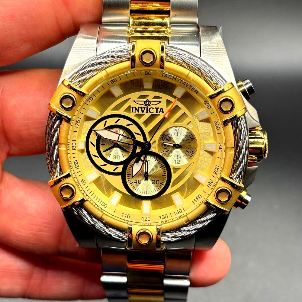 Invicta Bolt Ace 49747 Chronograph 52mm Gold Tone Cable Bezel Men’s Watch NIBWT